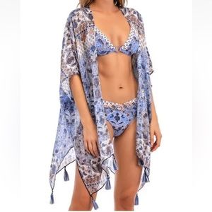 LUCKY BRAND Blossom purple paisley swim robe coverup boho festival kimono